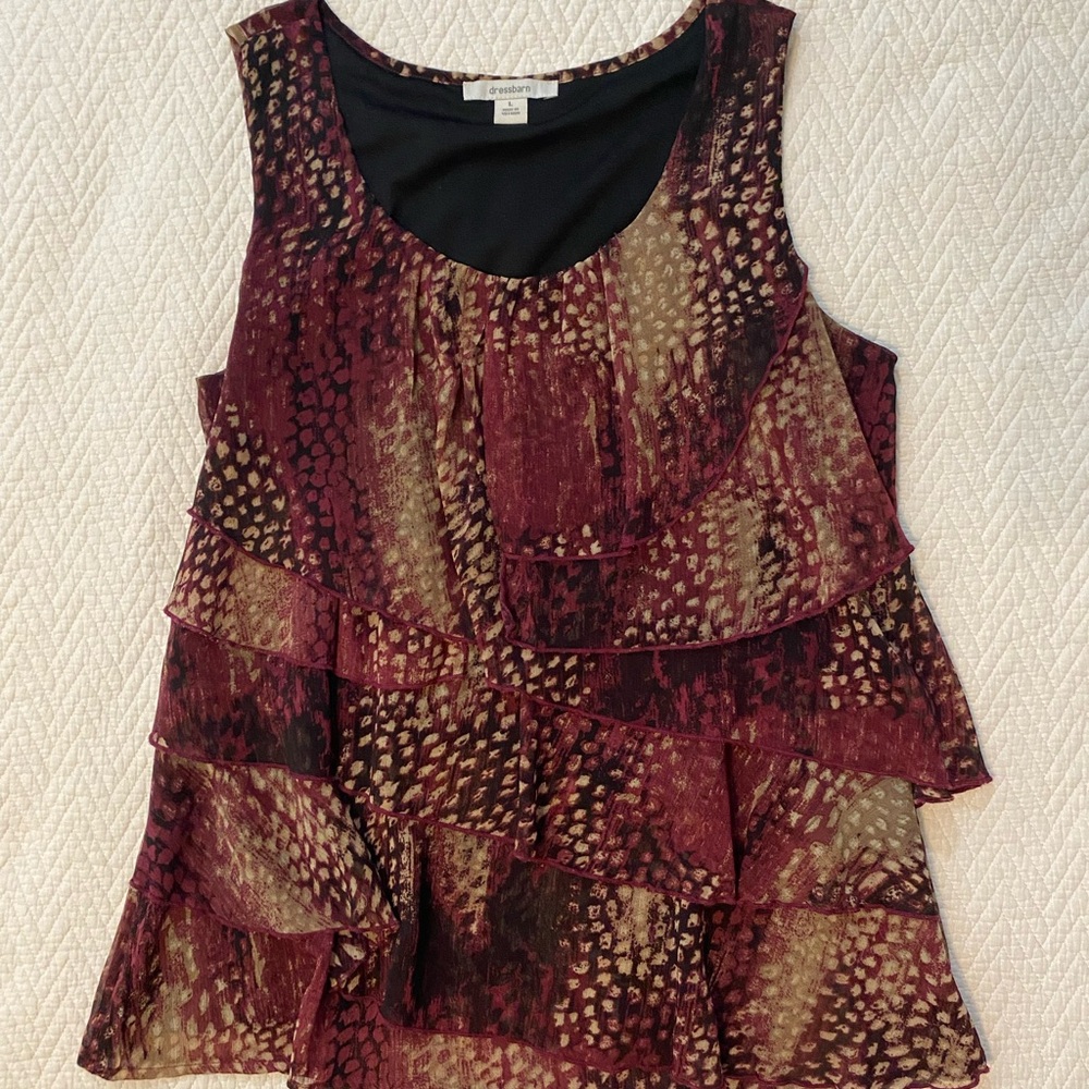 Women's Sleeveless Layered Top - Burgundy Pattern